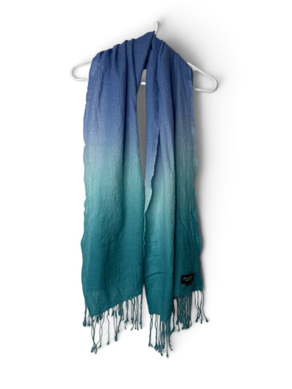 CLAUDIA NICHOLE CASHMERE Scarf Teal Purple Ombré Fringe 18” x 64” Winter Cozy